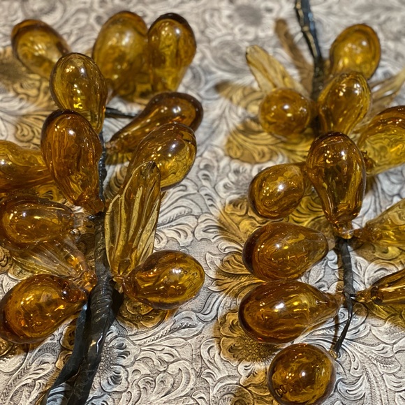 VINTAGE GLASS GRAPES | Set if 2 amber gold hand blown fall decor - Picture 3 of 3